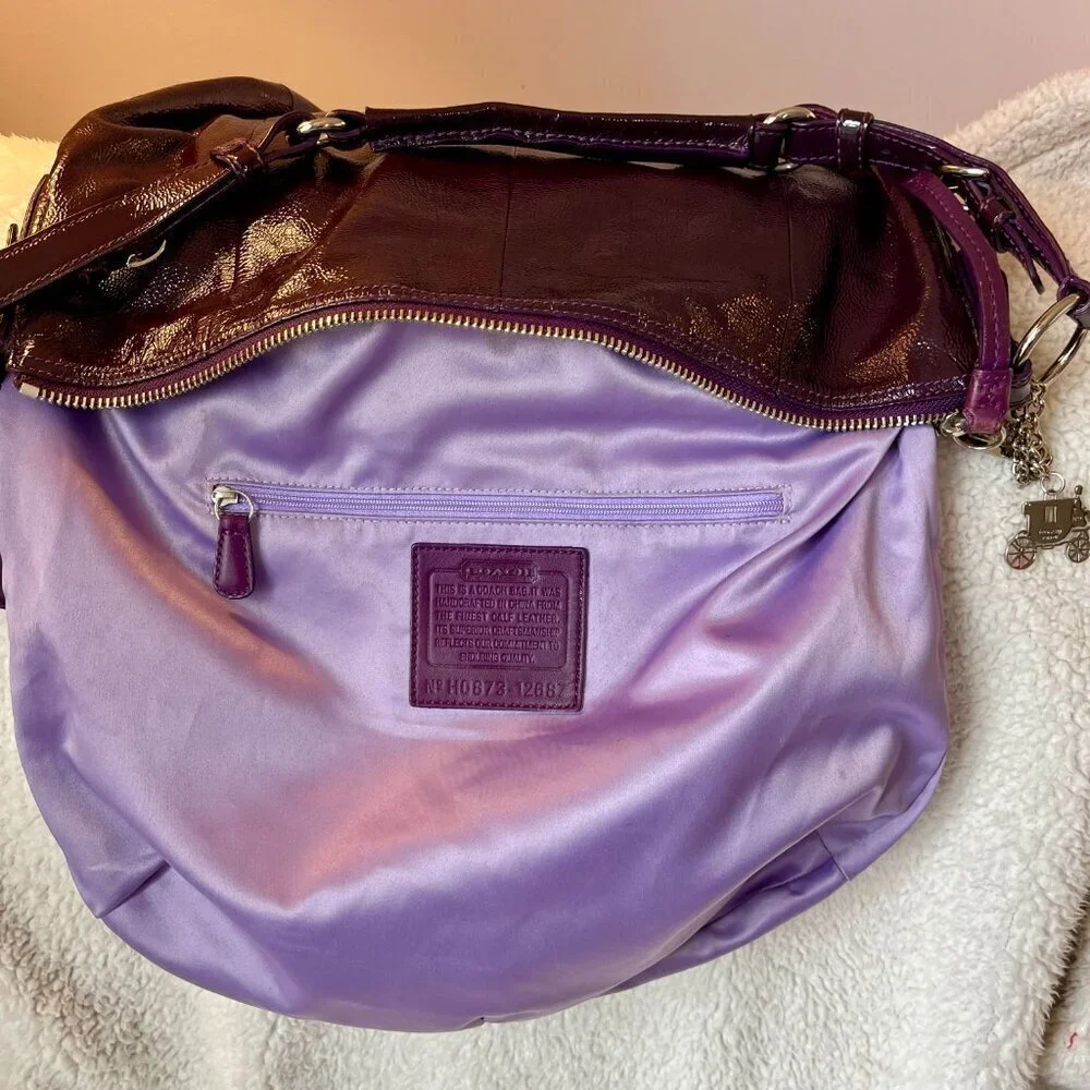 Coach HOBO Shoulder Bag, Purple Patent Leather with HANG TAGS zip close